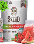 Salud 2-in-1 Energy and Focus Drink Powder, Strawberry Watermelon - 15 Servings, Organic Caffeine, B6 + B12, Theanine, Clean Energy Agua Fresca Mix, Non-GMO, Gluten Free, Vegan, Low Calorie