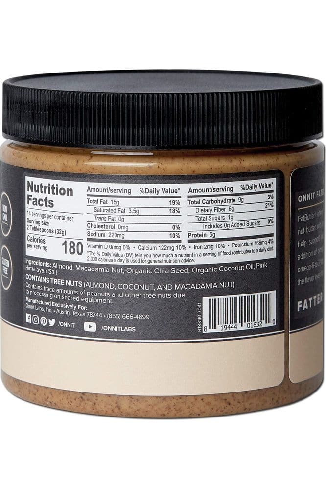 Onnit Fat Butter - KETO SNACKS FAVORITE - Low Carb Nut Butter Packed with Macadamia Nuts, Organic Chia Seeds, Organic Coconut Oil - Salted Almond