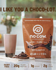 No Cow Vegan Protein Powder, Chocolate, 20g Plant Based Protein, Recyclable Bag, Dairy Free, Soy Free, No Sugar Added, Keto Friendly, Gluten Free, Naturally Sweetened, Non GMO, Kosher, 1.74 Pound