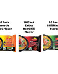 Pack of 30 Lucky Me Pancit Canton Variety Noodles  10 of each Chilimansi Sweet Spicy and Hot Chili