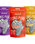 Yolélé Fonio Grain Pilaf Mix Ancient African Supergrain GlutenFree Non GMO Vegan Protein Fiber PaleoFriendly Superfood Rice Alternative Variety Pack of 3 7 oz ea