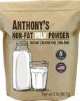 Anthony's Non Fat Milk Powder, 2 lb, Instant, Gluten Free & Non GMO