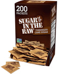 Sugar In The Raw Granulated Turbinado Cane Sugar On The Go Packet, Pure Natural Sweetener, Hot & Cold Drinks, Coffee, Cooking, Baking, Vegan, Gluten-Free, Non-GMO, 200 Count Packets (1-Pack)