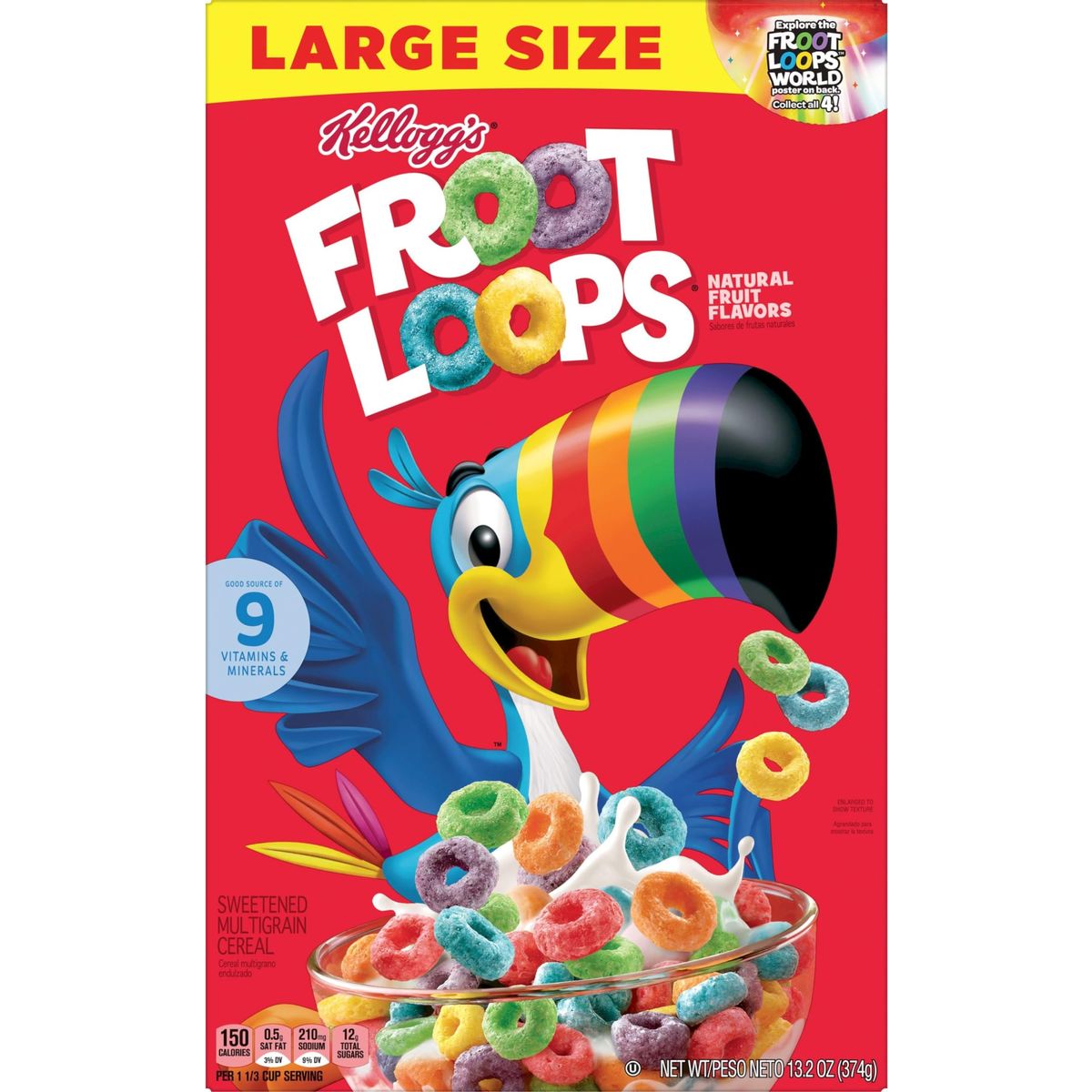 Kelloggs Froot Loops Breakfast Cereal Fruit Flavored Breakfast Snacks with Vitamin C Large Size Original 82lb Case 10 Boxes