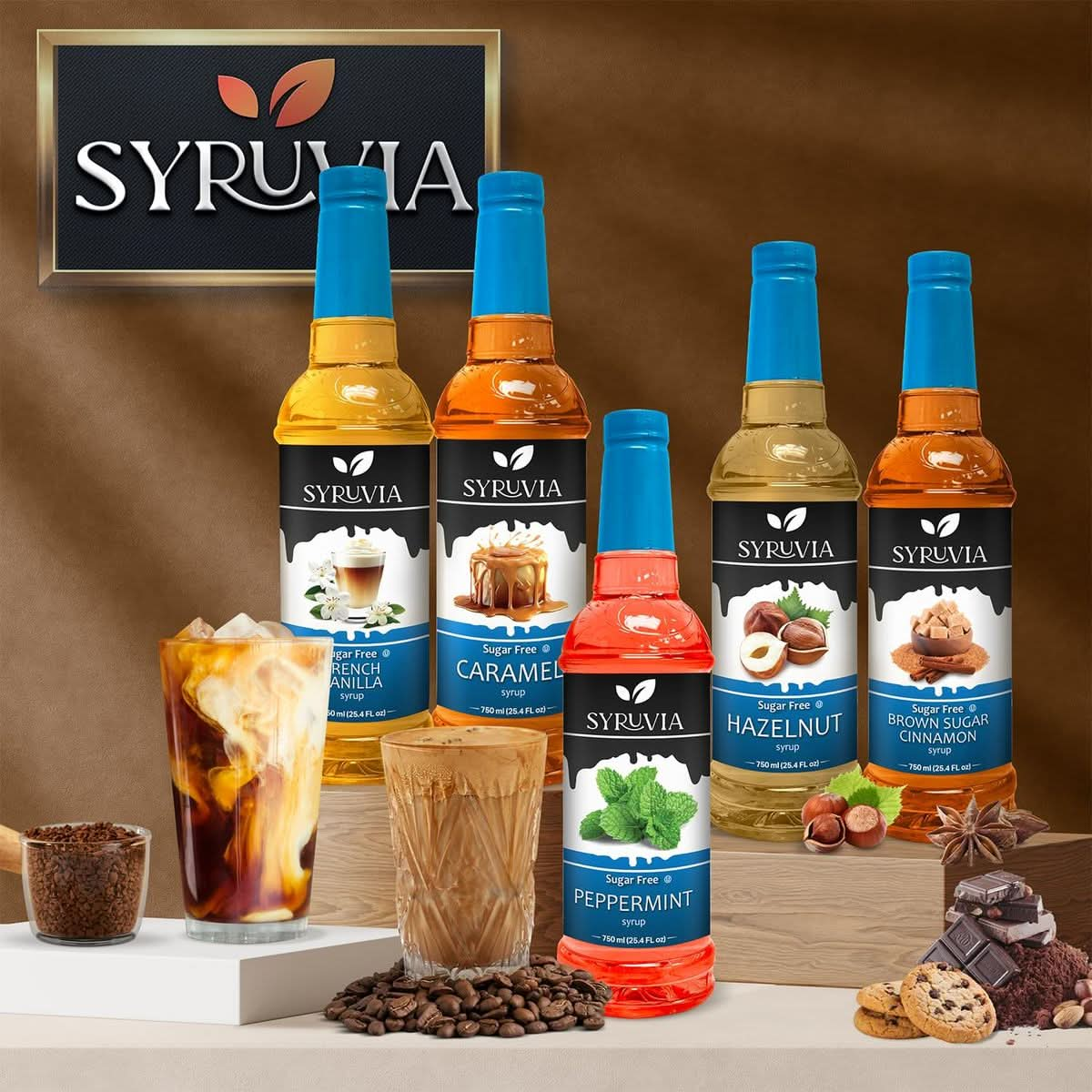 Syruvia 4 Pack SugarFree Salted Caramel Coffee Syrup  254 fl oz  Syrup for Coffee Lattes Shakes Smoothies Desserts  100 Vegan Gluten Free Kosher  NoCalorie Coffee Syrup