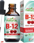 Why Not Natural Organic Vitamin B12 Liquid - Sublingual Extra Strength 60 x 5000 mcg Methylcobalamin Drops, Vegan, Maximize Absorption and Energy (Cherry)