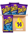 Takis Blue Heat Rolled Spicy Tortilla Chips, Hot Chili Pepper Flavored, Multipack Box with 14 Bags of 9.9 Ounces