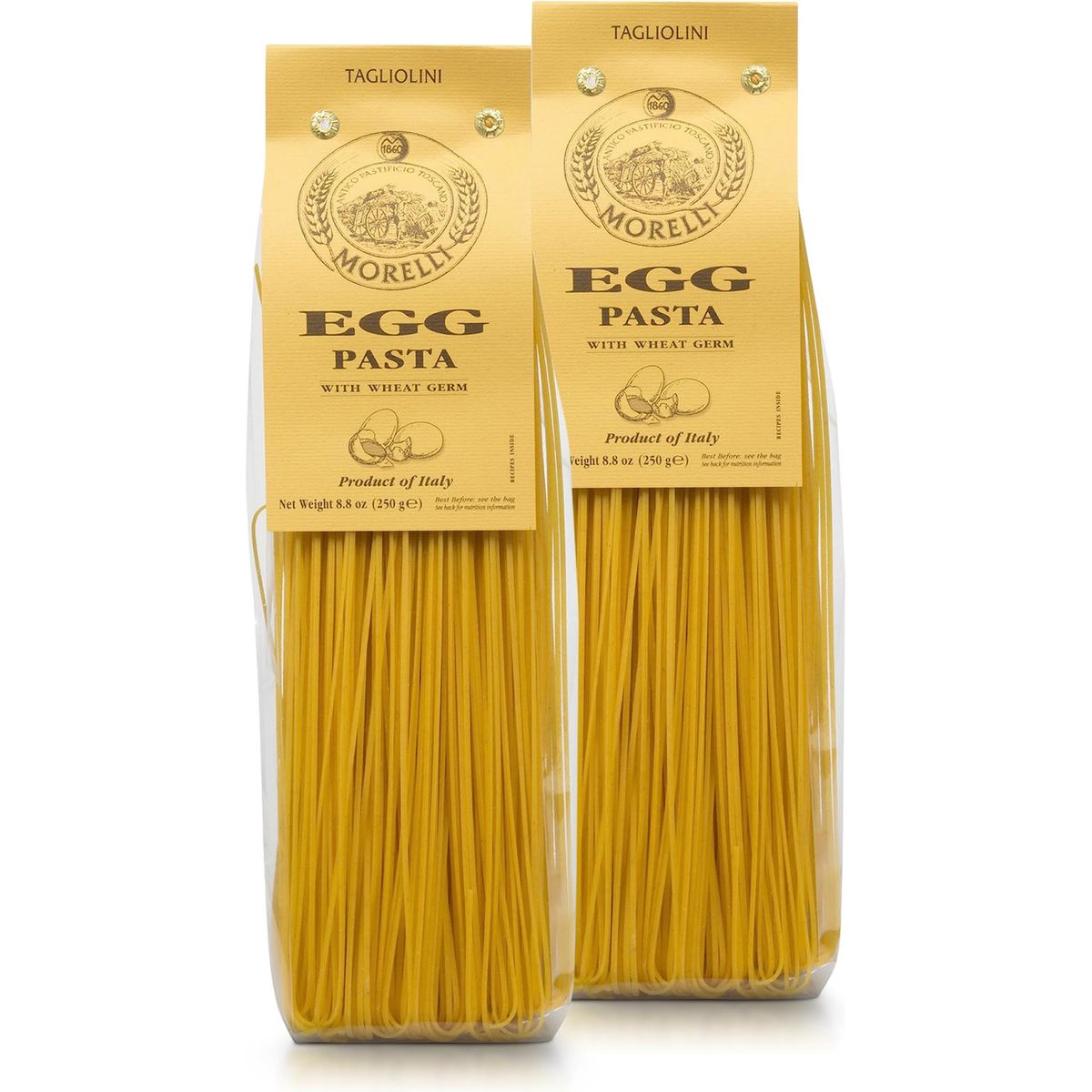 Morelli Pasta Egg Tagliolini Italian Pasta -Gourmet Pasta - Handmade in Small Batches - Imported Italian Pasta Noodles - Durum Wheat Semolina Pasta - 8.8 Oz / 250gr (Pack of 2)