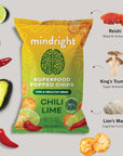 MINDRIGHT Superfood Vegan Nootropic Snack Family Sized Popped Chips - Gluten Free Non-Gmo Gut Healthy - Brain Food Healthy Snack To Help Enhance Mood, Energy & Focus (Chili Lime 4oz, 4 Pack)