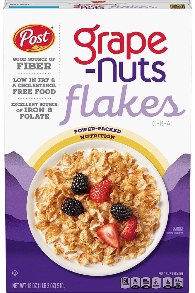 Grape Nuts Post Flakes Breakfast Cereal, Whole Grain, Heart Healthy, 18 Ounce Box (Pack Of 4)