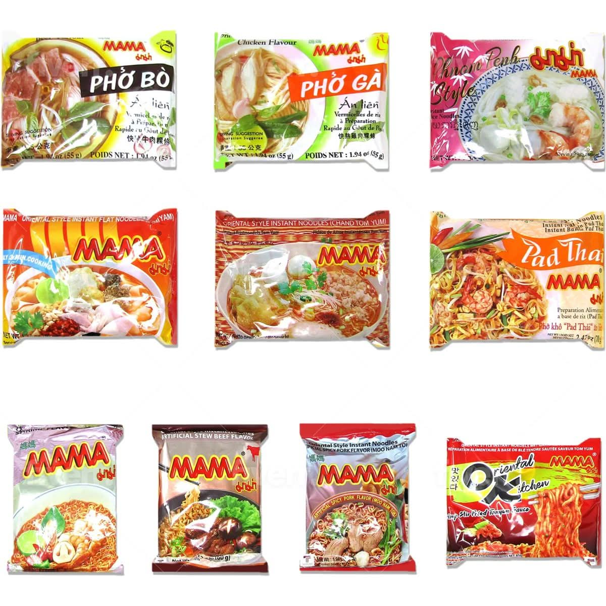 MAMA Top Ramen Instant Noodles Variety 10 Pack with Free Snacks Included Care Package College Student Food Sampler Office