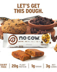 No Cow High Protein Bars Chocolate Chip Cookie Dough  Healthy Snacks 20g Vegan Protein High Fiber Low Sugar Keto Friendly Dairy  Gluten Free 12 Count