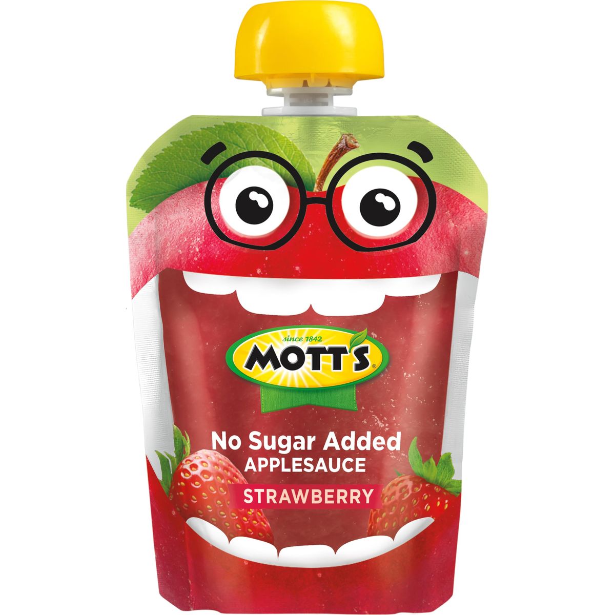 Motts No Sugar Added Strawberry Applesauce 32 oz clear pouches 12 count