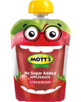 Motts No Sugar Added Strawberry Applesauce 32 oz clear pouches 12 count