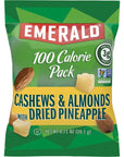 Emerald Nuts Cashews and Almonds with Dried Pineapple 7 Ct 1Pack 100Calorie Individual Packs of Mixed Nut Blend and Dried Fruit