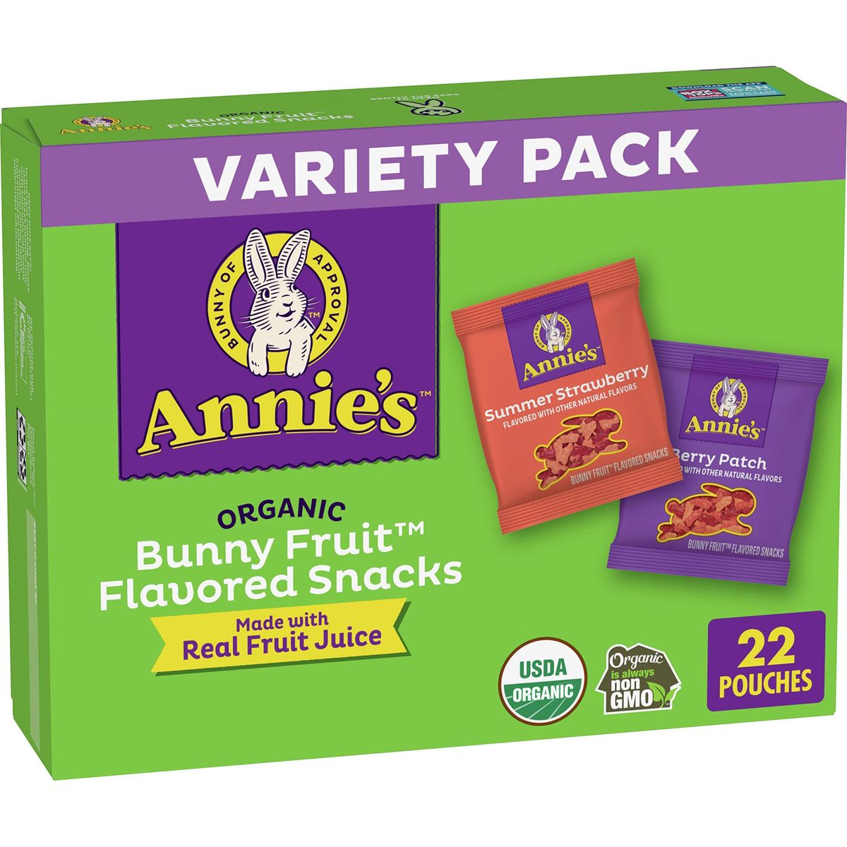 Annie&#39;s Organic Bunny Fruit Snacks, Variety Pack, Gluten Free, 22 ct, 15.4 oz