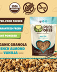 Pure Bliss Organic Granola (French Vanilla Almond) Gluten Free, Non-GMO, Best Tasting Natural Healthy Snack, Hand Made Delicious Granola Cereal, Simple Superfood Ingredients (Value Pack 3 x 11oz Bags)