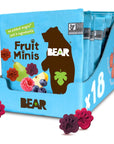 BEAR Real Fruit Snack Minis, Raspberry/Blueberry, No added Sugar, All Natural, Bite Sized Snacks for Kids, Non GMO, Gluten Free, Vegan, 0.7 Oz (Pack of 18)