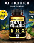 Earth Elixir Fadogia Agrestis 600mg and Tongkat Ali 500mg Supplements (180 Capsules) - Made in USA - 3 Month Supply - 3rd Party Tested - Long Jack - Tongkat Ali Fadogia Agrestis Supplements for Men