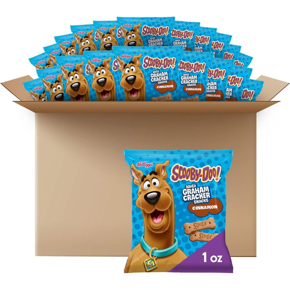 Kellogg&#39;s SCOOBY-DOO! Baked Graham Cracker Snacks, Lunch Snacks, Snack Crackers, Cinnamon (40 Pouches)