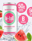 Hiball Energy Seltzer Water Caffeinated Sparkling Water Made with Vitamin B12 and Vitamin B6 Sugar Free 16 Fl Oz Pack of 8 Watermelon