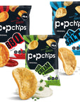 Popchips Potato Chips Variety Pack, Sea Salt, BBQ, Sour Cream & Onion, 12ct Single Serve 0.8oz Bags, Gluten Free, Salty Snacks for Adults and Children, Non-GMO & Kosher, 100 Calories Per Bag