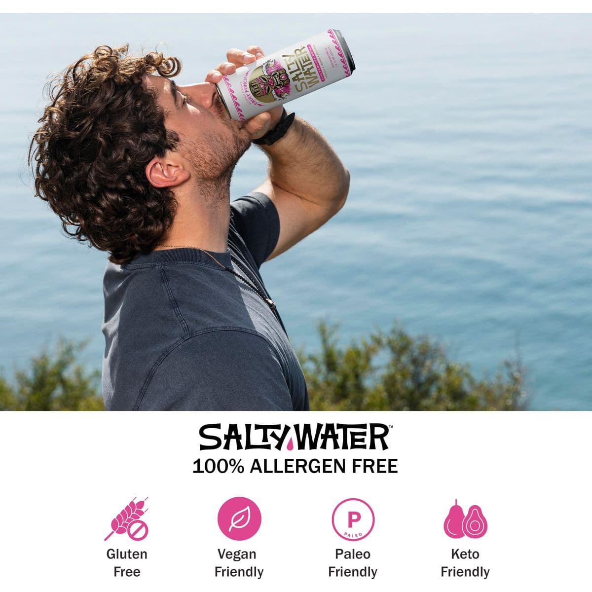 SaltyWater Electrolyte Drink Fruit Punch  Zero Sugar Premium Sports Drink Minerals Taurine BVitamins Zinc NonCarbonated Zero Caffeine Hydration Drink  12 Pack 12 oz