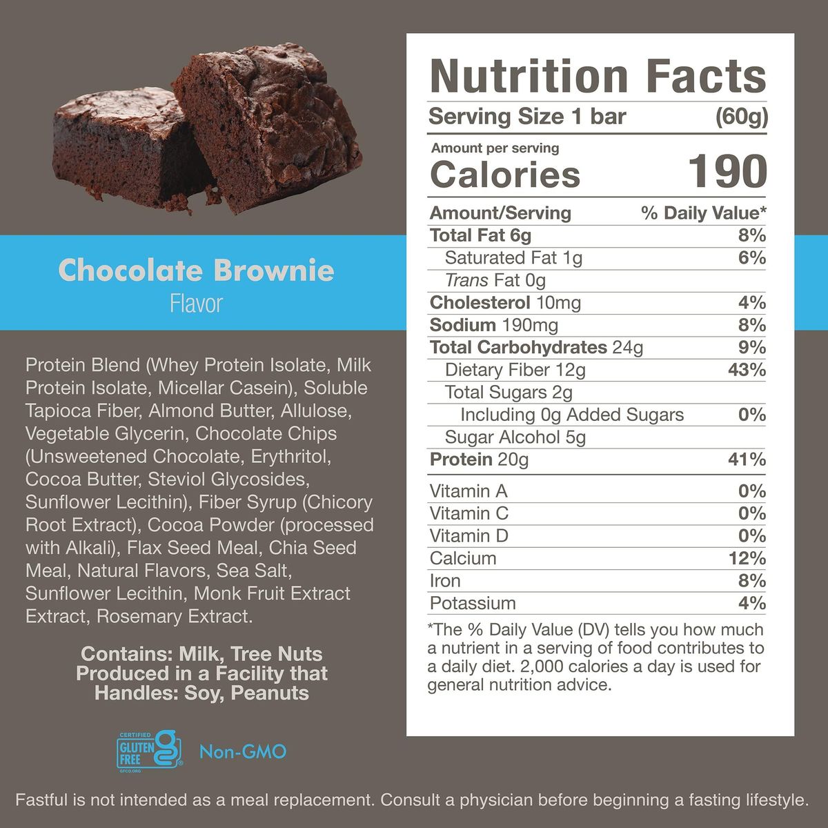 Fastful High Protein Bar for Intermittent Fasting, Pre-Fasting Nutrition - Chocolate Brownie