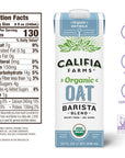 Califia Farms  Organic Oat Barista Blend Oat Milk 32 oz Shelf Stable Dairy Free Plant Based Vegan Non GMO Organic Milk Creamer Milk Frother Oatmilk