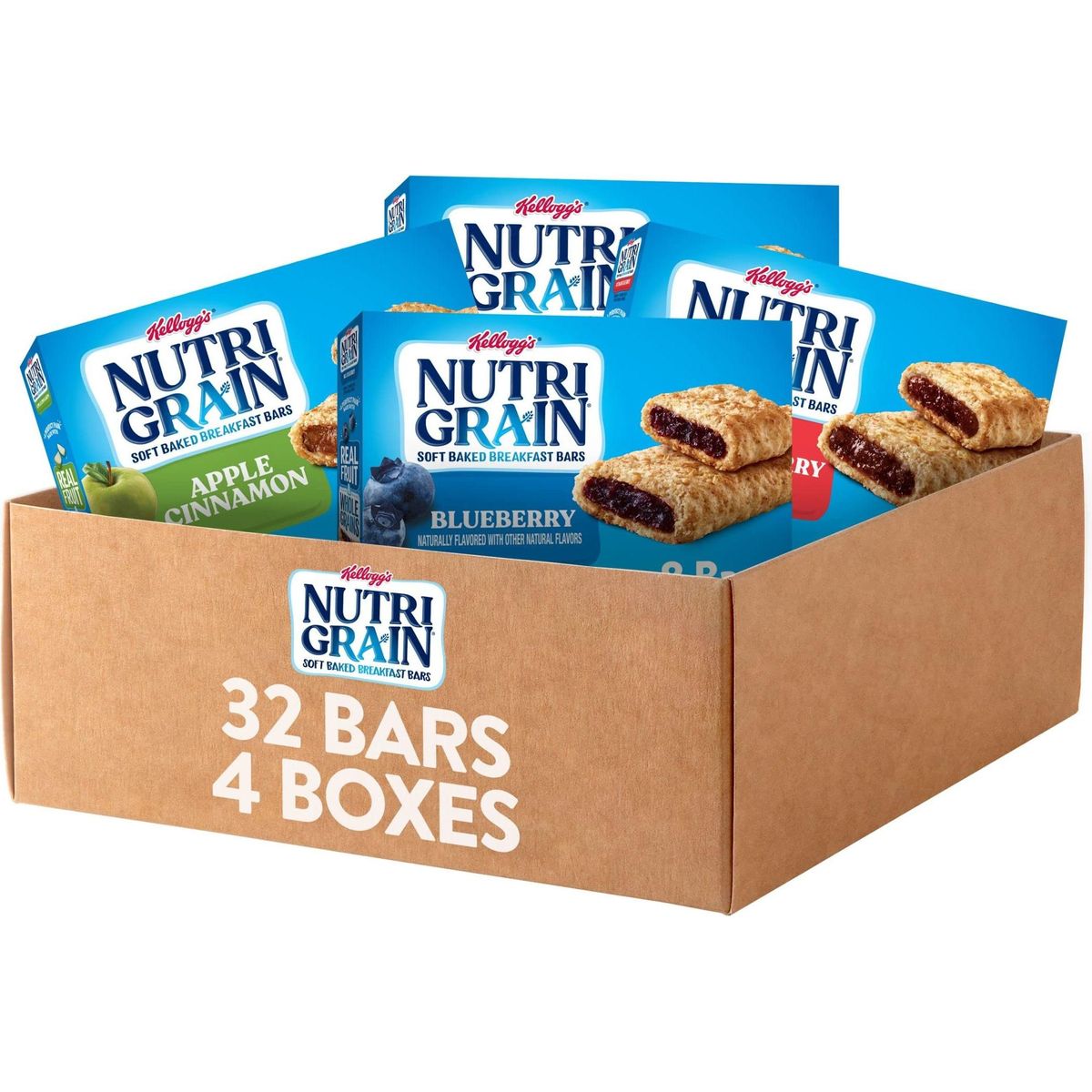 Nutri-Grain Soft Baked Breakfast Bars, Kids Snacks, Whole Grain, Variety Pack (4 Boxes, 32 Bars)