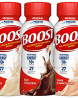 BOOST Original Nutritional Energy Drink  Balanced Nutritional Shake Variety  High Protein  Chocolate Strawberry Vanilla Flavors  10g Protein 27 Vitamins  Minerals  8 Fl Oz Bottle In BETRULIGHT Value Pack of 6 Sampler