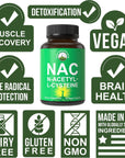 NAC Supplement N-Acetyl Cysteine. Vegan Glutathione Precursor 600mg Capsules For Men + Women. Great Antioxidant For Detox, Workout Recovery, Free Radical Protection. N Acetyl L-Cysteine 600 mg Pills