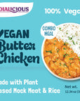 Indialicious Vegan Butter Chicken Ready to Eat Meals  Plant Based Chicken Protein Meal for On the go  Quick Prepared Microwave Meals with Spoon  Fork  Gluten Free  1234 Oz 350g Pack of 1