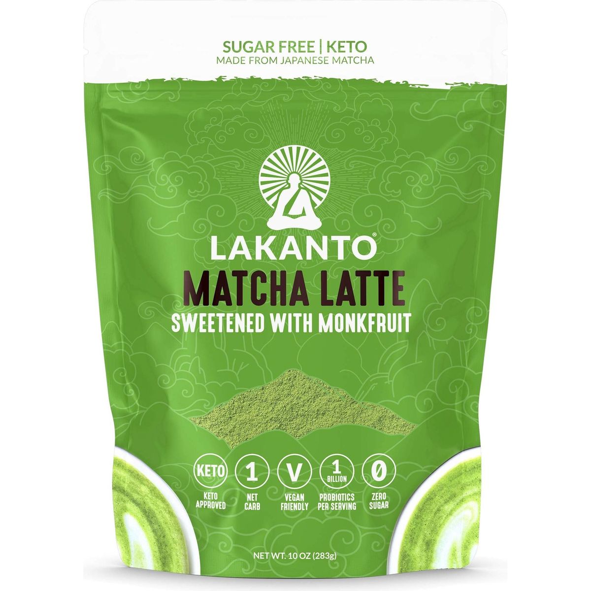 Lakanto Sugar Free Matcha Latte - Green Tea Powder with Shelf Stable Probiotics and Fiber, Sugar Free, Monk Fruit Sweetener, Keto Diet Friendly, Vegan, Detox, Destress, Antioxidants, Authentic (10 oz)