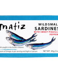 Matiz Sardinillas with Sweet Piquillo Peppers  Wild Caught Baby Sardines 3 oz  3 Pack