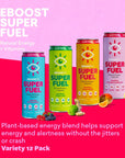 EBOOST Super Fuel Natural Energy Drink  Variety Pack 12 Pack  3 x Orange Mango Strawberry Lemonade Ginger Lime and Blue Raspberry  Natural Caffeine from Coffee and Green Tea