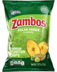 Zambos Plantain Chips Salsa Verde, Crunchy Premium Plantain Chips, 8 Pack 2.47 Ounce