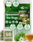 FreshDrinkUS Premium 50 Spearmint Tea Bags 100 Natural Spearmint Leaves Loose Leaf Spearmint Herbal Tea Spearmint Leaf Tea No Sugar No Caffeine No Gluten Vegan