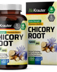 MAUWE HERBS Chicory Fiber Supplement - Organic Chicory Root Powder 1200 mg - Inulin Capsules for Digestion Health Support - 250 Vegan Pills