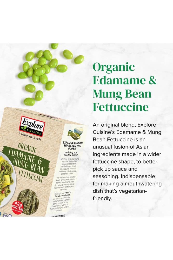 Explore Cuisine Organic Edamame &amp; Mung Bean Fettuccine - 8 oz, Pack of 2 - Easy-to-Make Pasta - High in Plant-Based Protein - Non-GMO, Gluten Free, Vegan, Kosher - 8 Total Servings