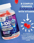 Super B Complex Gummies with Vitamin C & Folic Acid, Extra Strength Vitamin B Gummy Supplement with Niacin, B6, Folic Acid, B12, Biotin, Nature's Energy Immune Support Supplements - 60 Gummies