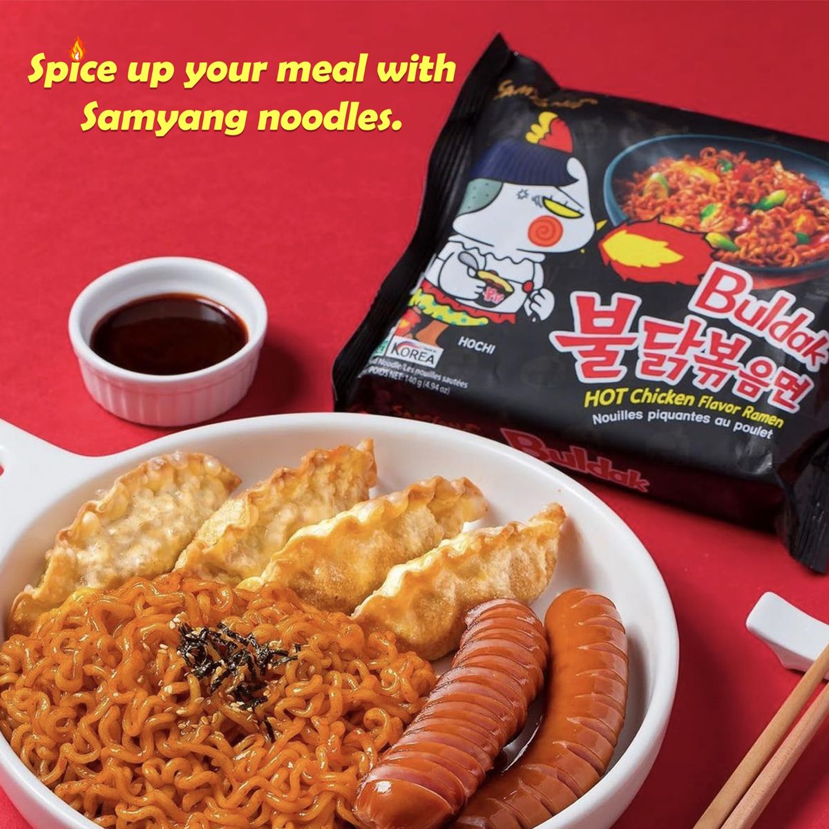 Samyang Budldak Ramen Hot and Spicy Noodles Variety Pack  10 Flavors of Fire Instant Spicy Noodles Gift Snack Pack  Includes One Pair of Chopsticks and a Complimentary Choco Pie