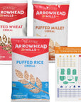 Arrowhead Mills Puffed Cereal Variety Pack Millet Rice  Wheat 6oz each with Stock Your Home Conversion Magnet