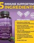 Viva Naturals Elderberry with Vitamin C and Zinc for Adults - 5 in 1 Sambucus Black Elderberry Capsules with Vitamin D3 5000 IU, Elderberries Immune Support Supplement 2 Months Supply Pills