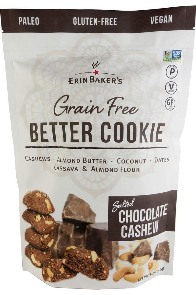 Erin Baker&#39;s Grain Free Better Cookie, Paleo, Gluten Free, Vegan, Non-GMO, Salted Chocolate Cashew, 5 Ounce Bag