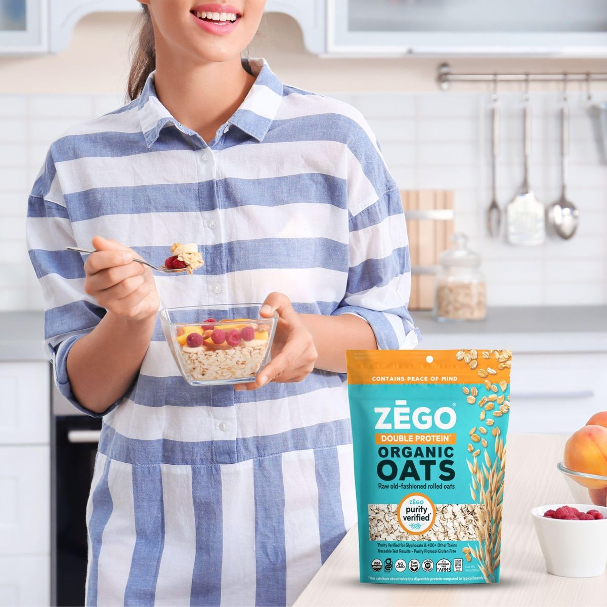 Unrivaled Taste and Nutrition of Old Fashioned Oats Includes Zego Gluten Free Organic Rolled Oats  Double Protein Old Fashioned Oatmeal 14 oz Organic Rolled Oats Comes with GOOD FOR MY HOME Box