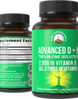 Peak Performance Advanced Vitamin D 2000 IU with All 3 Types of Vitamin K Vitamin D3 and Vitamin K2, K1, MK-7 (MK7), MK4 Supplements. 60 Small and Easy to Swallow Vegetable Pills (2000 IU)