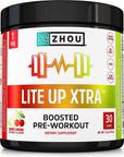 Zhou Nutrition Lite Up Xtra, Vegan Pre Workout Powder with Caffeine, Clean Energy Sourced from Green Tea, Nitric Oxide Booster, Gluten and Sugar Free, Non GMO, Cherry Limeade, 7.5 Oz