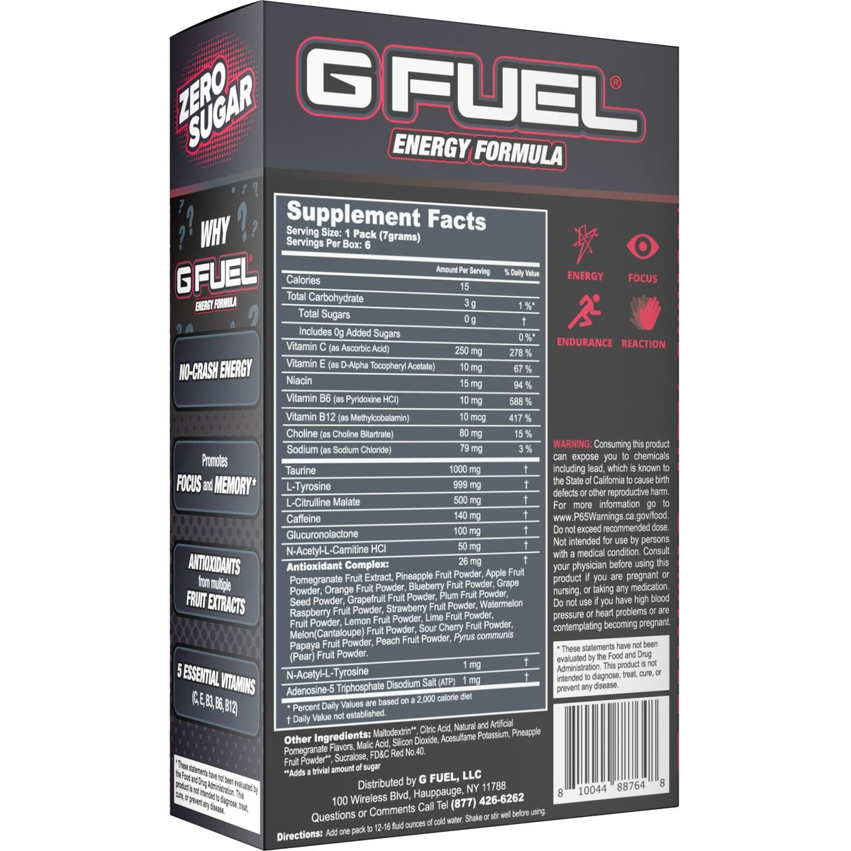 G Fuel PewDiePie Energy Powder Packets Sugar Free Clean Caffeine Focus Supplement Water Mix Lingonberry Fruit Flavor Focus Amino Vitamin  Antioxidants Blend  6 Stick Pack 025 oz