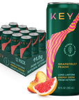 KEY Ketone Energy Drink  Sugar Free All Natural Long Lasting Energy Optimal Green Tea Caffeine  LTheanine for Mental Focus to Perform Grapefruit Peach Pack of 12